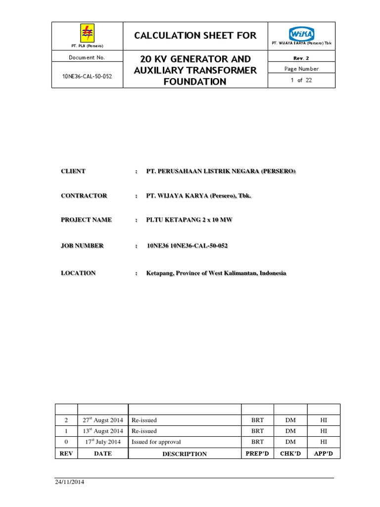20 KV Transformer Foundation Calculation | PDF