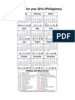 Year 2014 Calendar - Philippines