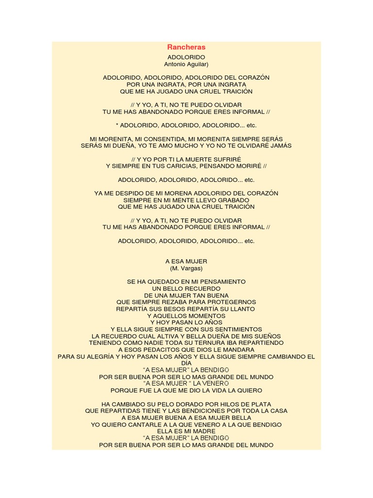 Letras de Canciones Rancheras Famosas | PDF | Musica Sudamericana ...