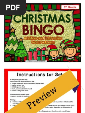 bingo - christmas addition and subtraction 3rd preview