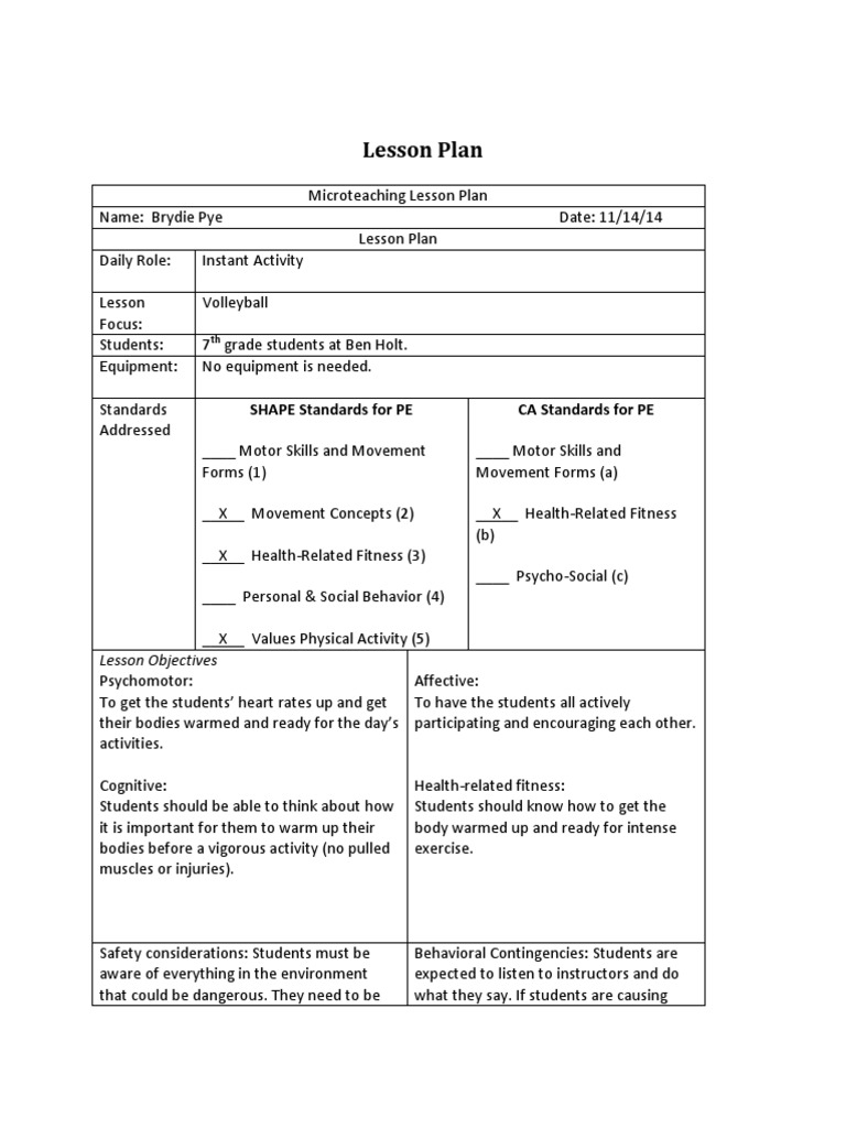 Volleyball Warm-Up Lesson Plan | PDF | Physical Fitness | Lesson Plan
