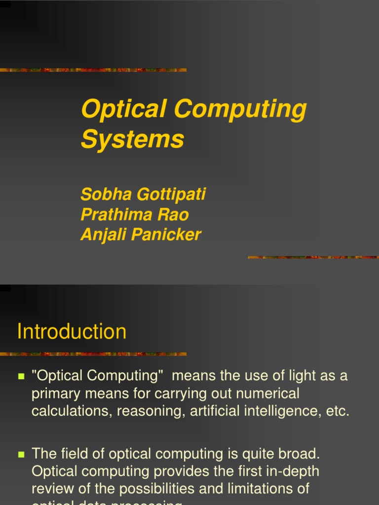 Optical Computing Systems Holography Optics