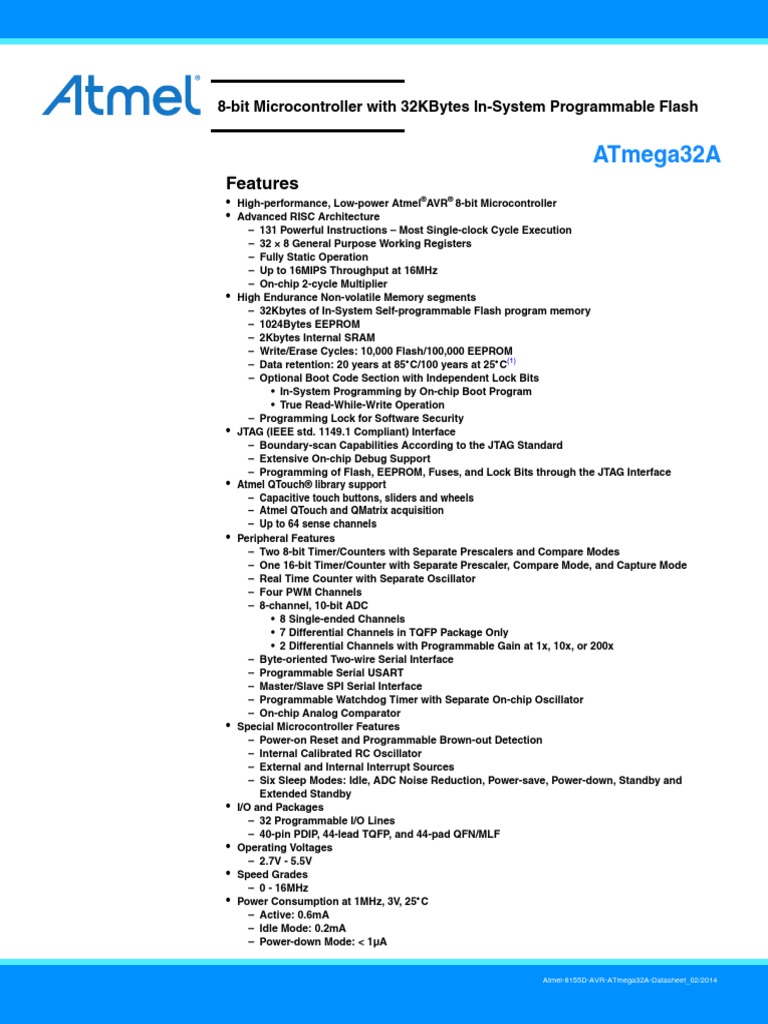 Atmel 8155 8 Bit Microcontroller AVR ATmega32A Datasheet | PDF