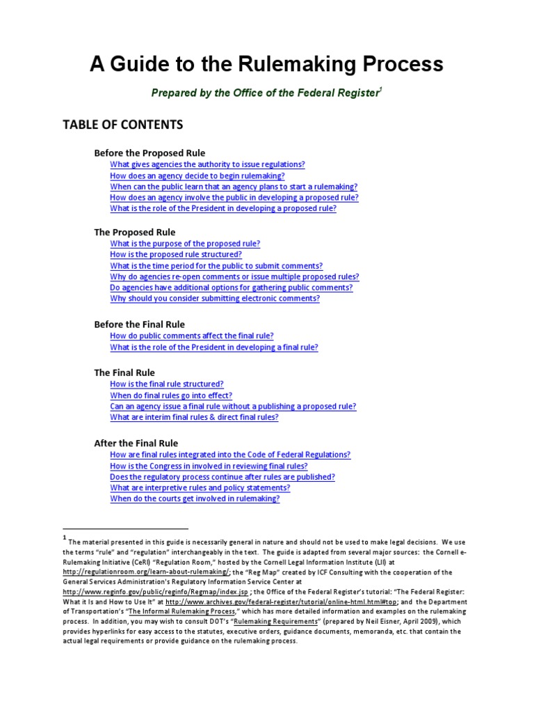 The Rulemaking Process Rulemaking Code Of Federal Regulations