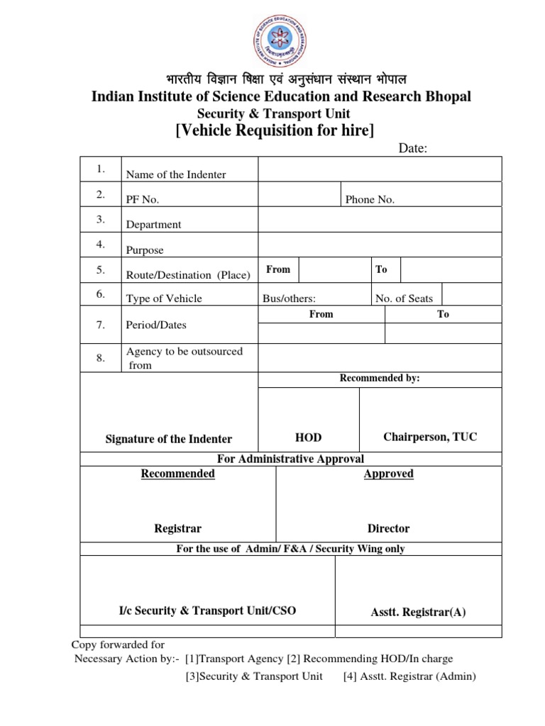 Vehicle Requisition Form Template | PDF