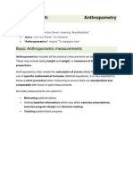 Orientation: Anthropometry: Basic Anthropometric Measurements