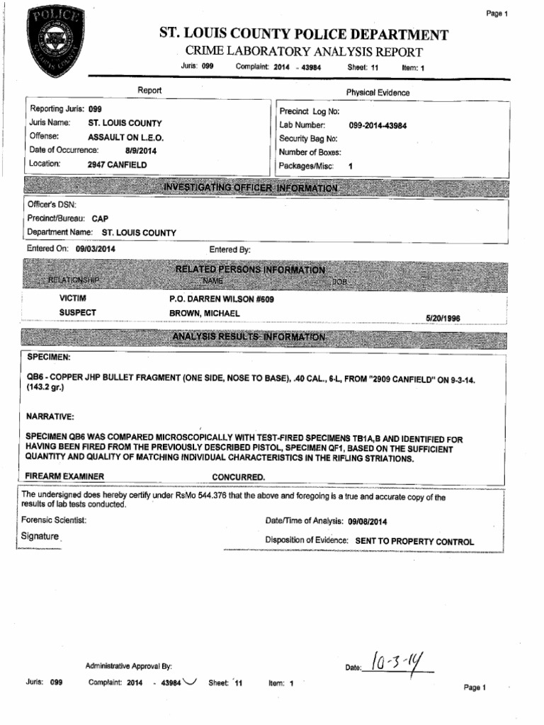 Crime Lab Firearms Evidence Ferguson September 3 2014