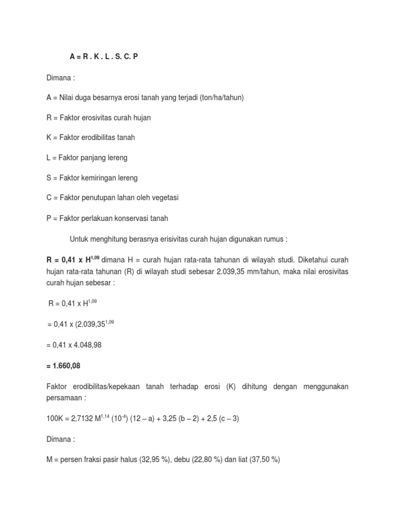 Rumus Erosi Tanah Metode USLE | PDF