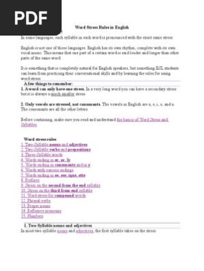 Word Stress Rules in | PDF | Stress (Linguistics) | English