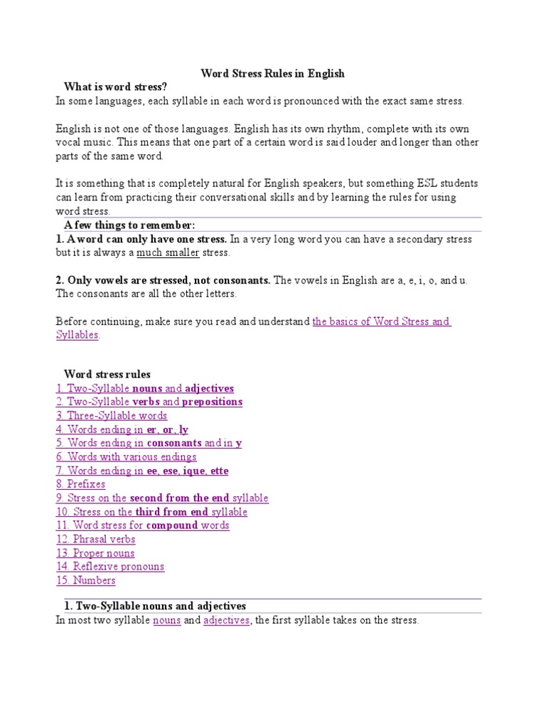 Word Stress Rules in | PDF | Stress (Linguistics) | English Language