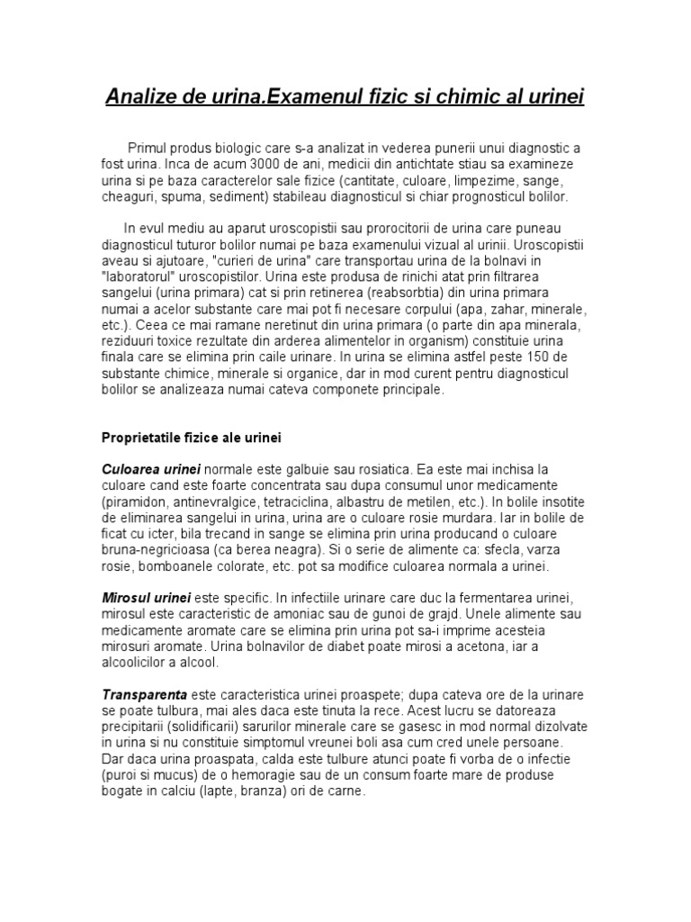 13 Analize de Urina Examenul Fizic Si Chimic Al Urinei | PDF