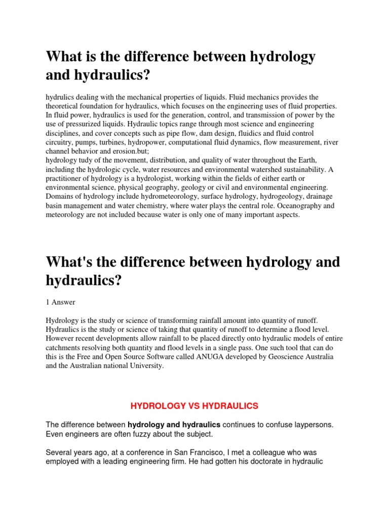 What is the Difference Between Hydrology and Hydraulics Hydrology