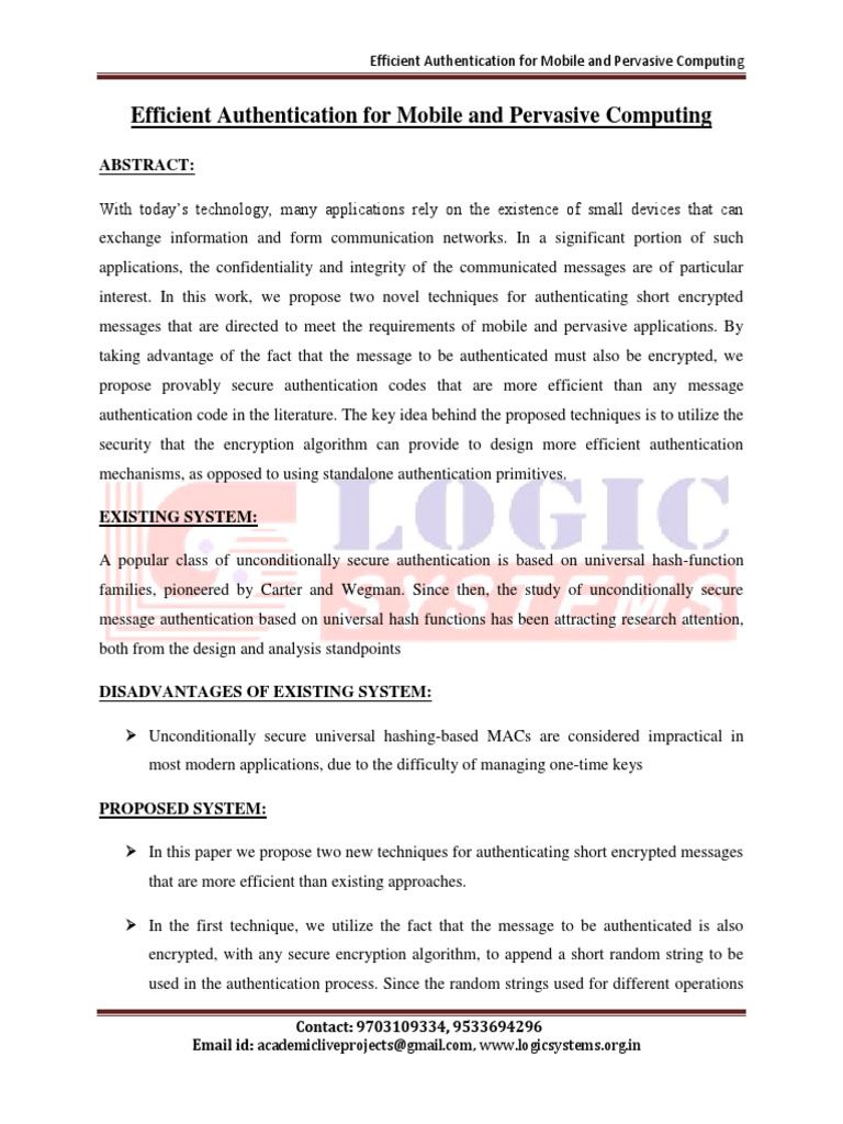 Efficient Authentication For Mobile And Pervasive Computing Pdf