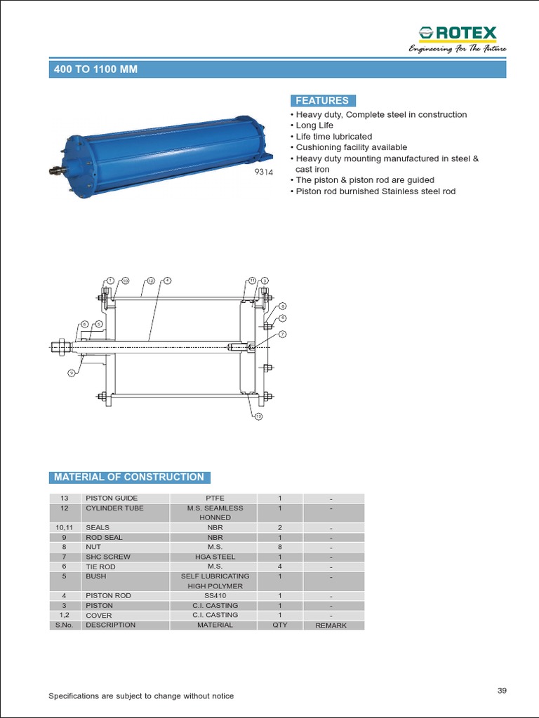 Rotex Cylinder Catalogue Dia 400 To 1100 PDF Piston Cylinder (Engine)