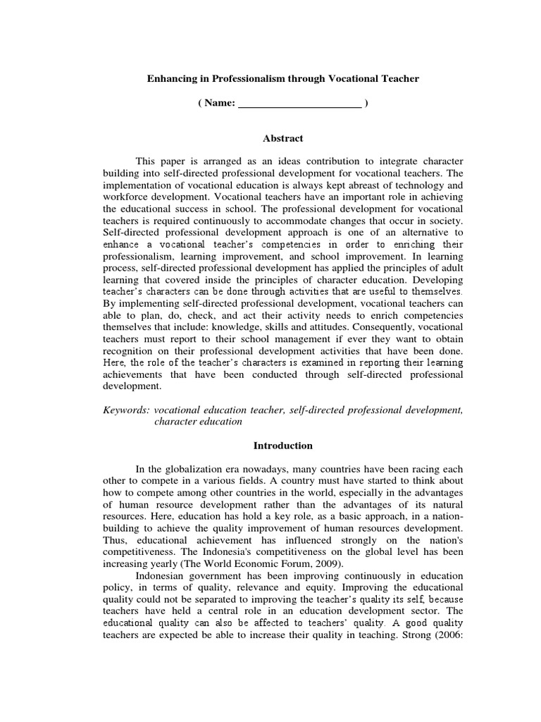 Enhancing in Professionalism Through Vocational Teacher (Name:) | PDF