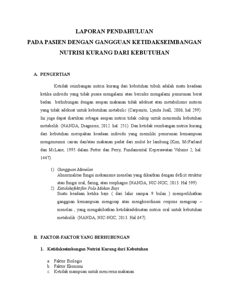Laporan Pendahuluan Nutrisi Pdf Latihan Online