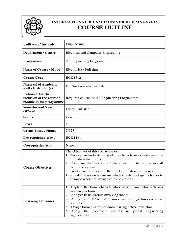 Electronics Course Outline ECE 1312 | PDF | Bipolar Junction Transistor ...