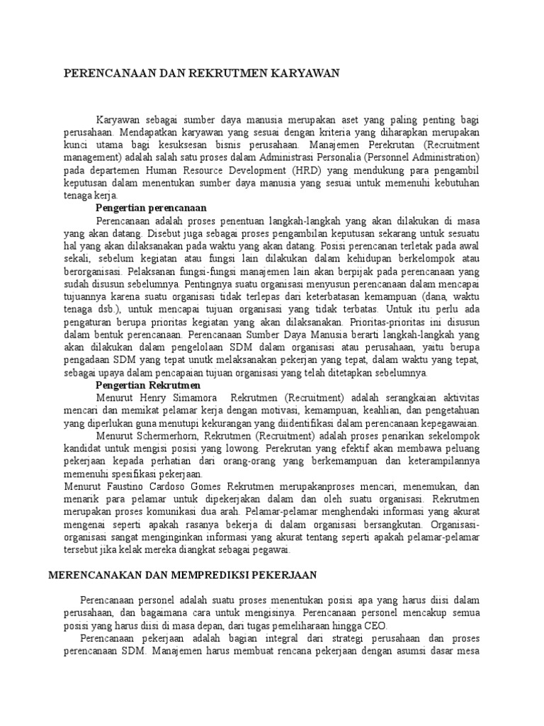 Perencanaan Dan Rekrutmen Karyawan