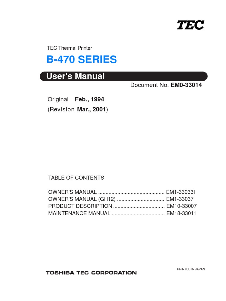 TEC B-470 Maintenance Manual | PDF | Printer (Computing) | Ac Power ...