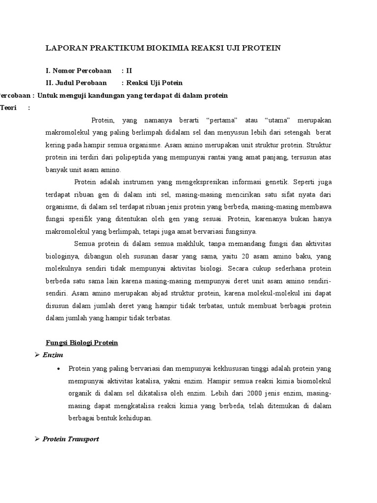 Laporan Praktikum Biokimia Reaksi Uji Protein