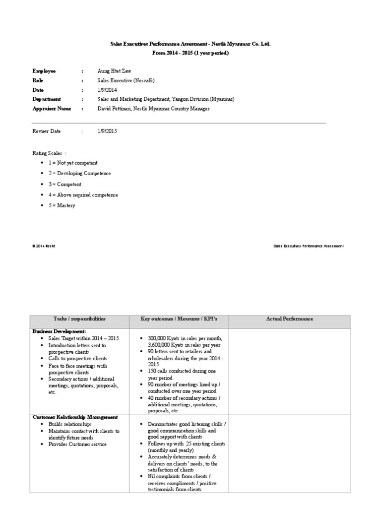 Sales Performance Appraisal Template | Employment | Competence (Human