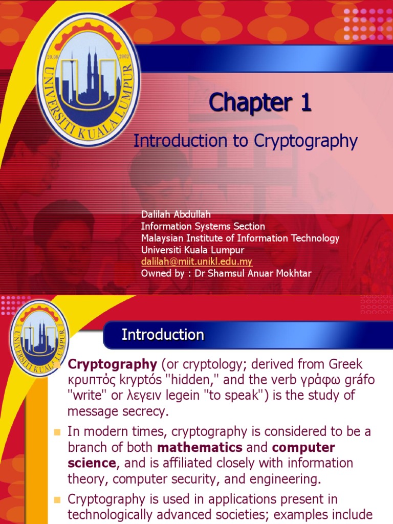 Chapter 1 Introduction To Cryptography | PDF | Cryptography | Cipher