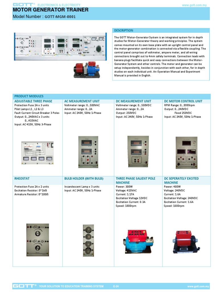 Motor-Generator Training System | PDF | Electric Generator | Fuse (Electrical)