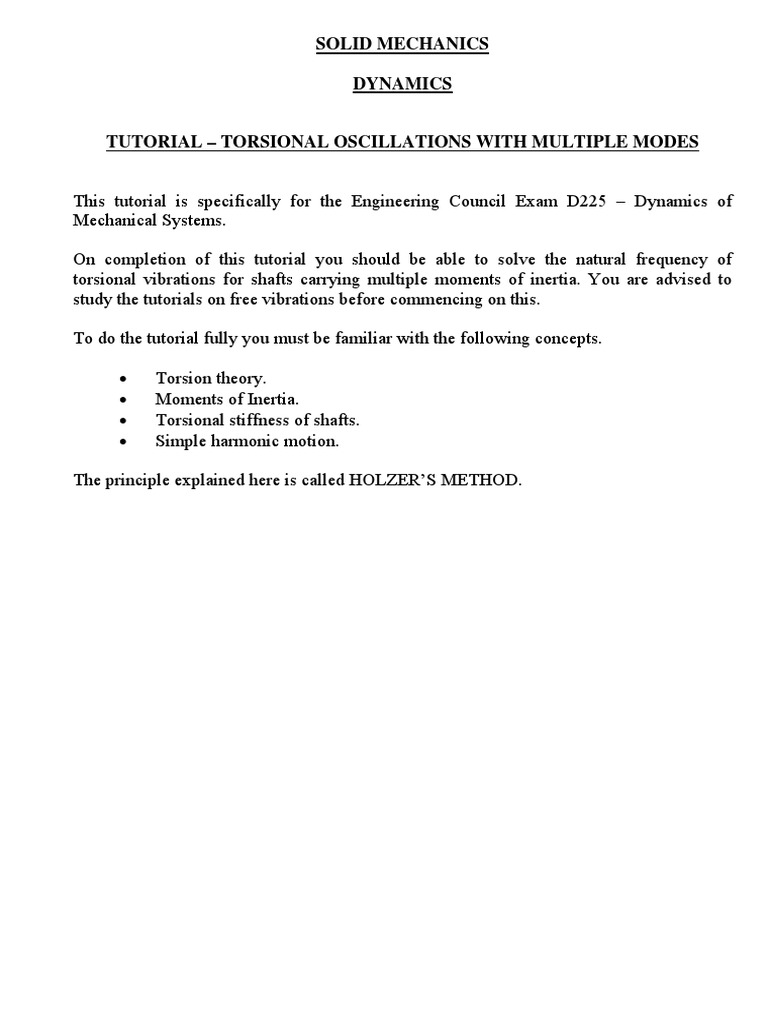 holzer method in vibrations Torque Normal Mode