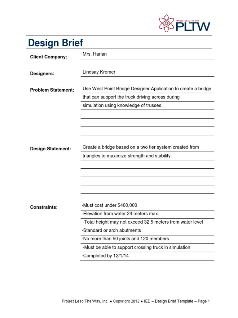 Bridge Design Brief for West Point Simulation | PDF | Technology ...