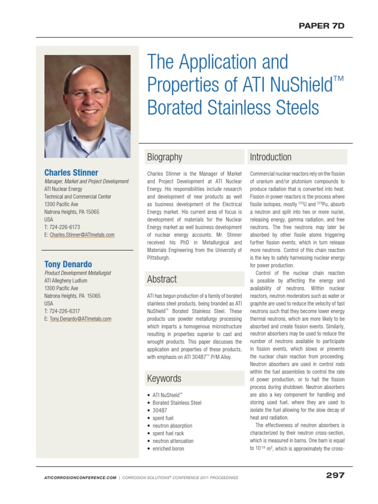 The Application and Properties of ATI NuShield™ Borated Stainless Steels PDF Nuclear Reactor