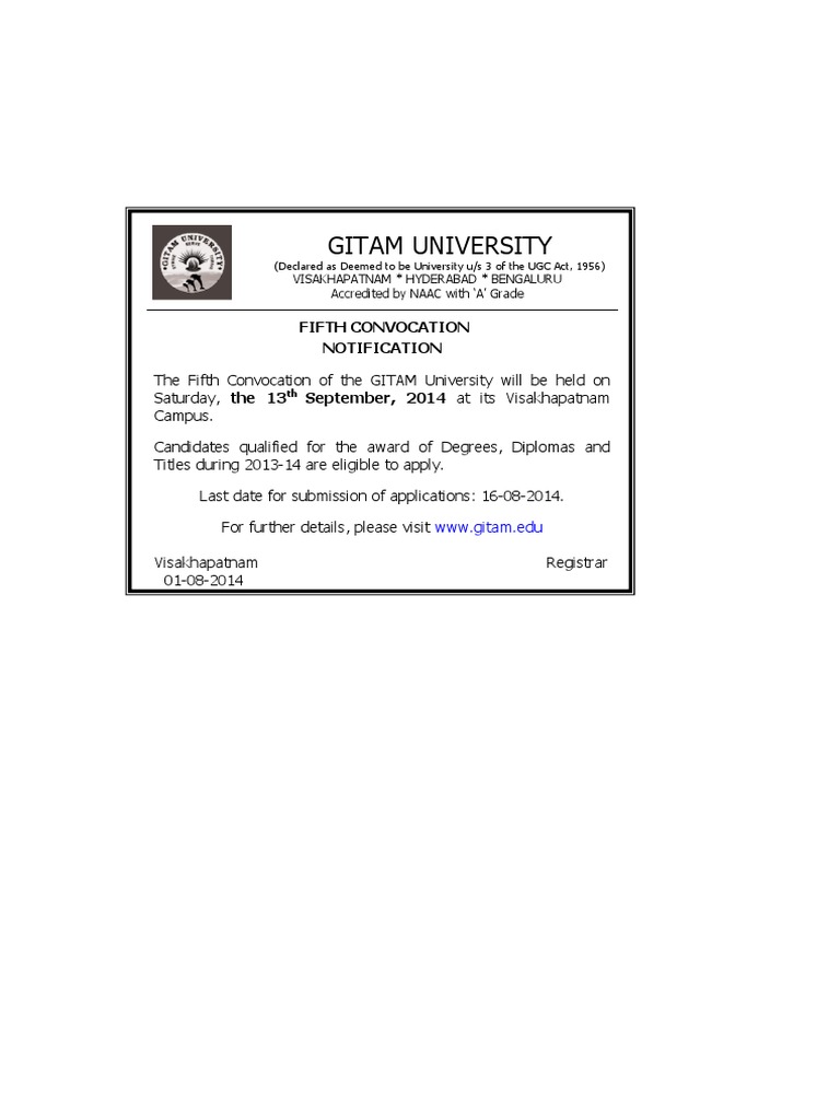 GITAM University Fifth Convocation 2014 | PDF | Thesis | Notary Public
