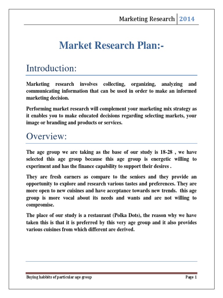 marketing research in marketing plan example