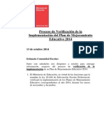 Proceso de Verificación de La Implementación Del Plan de Mejoramiento Educativo 2014