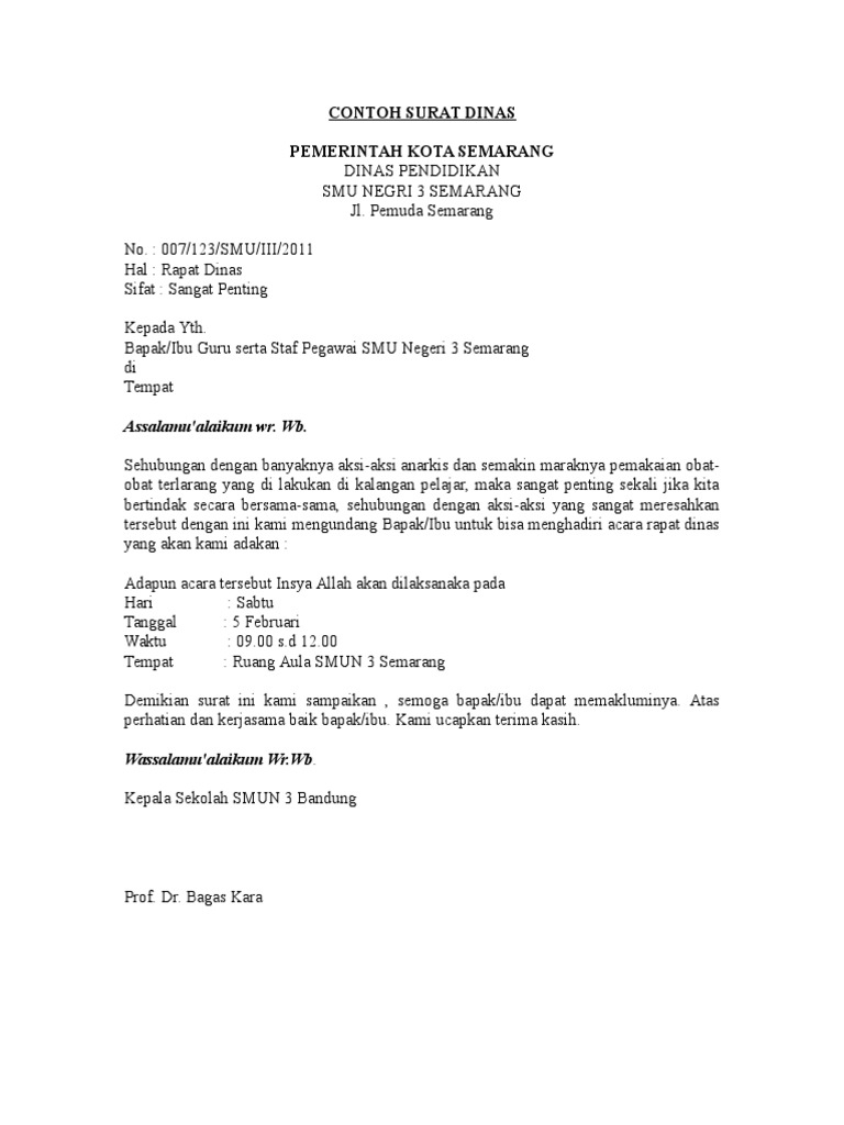 Contoh Surat Dinas