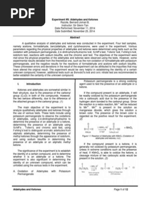 Aldehydes And Ketones Individual Laboratory Report Aldehyde Ketone