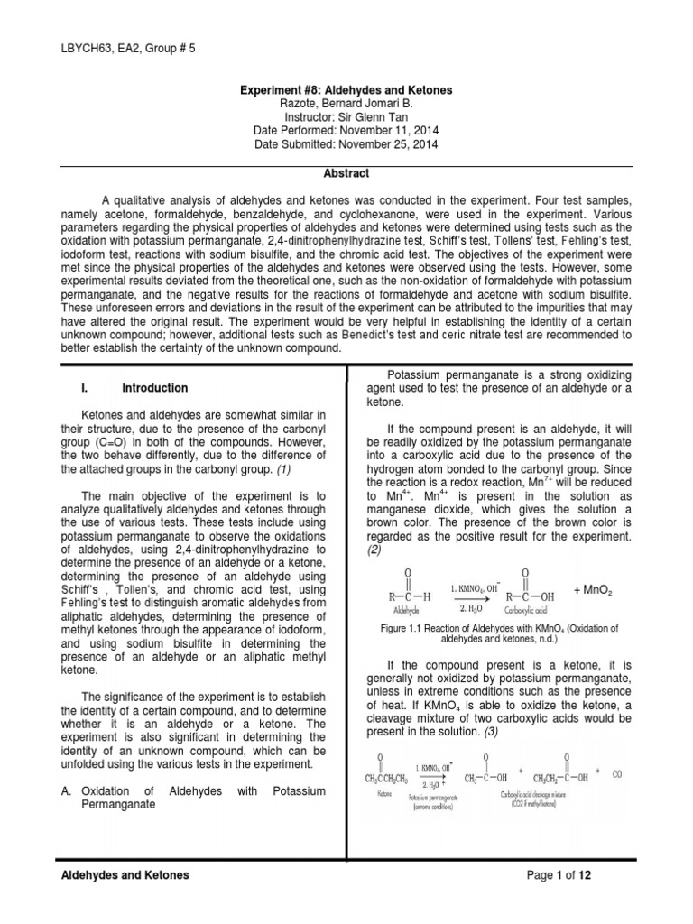 Aldehydes And Ketones Lab Report Conclusion
