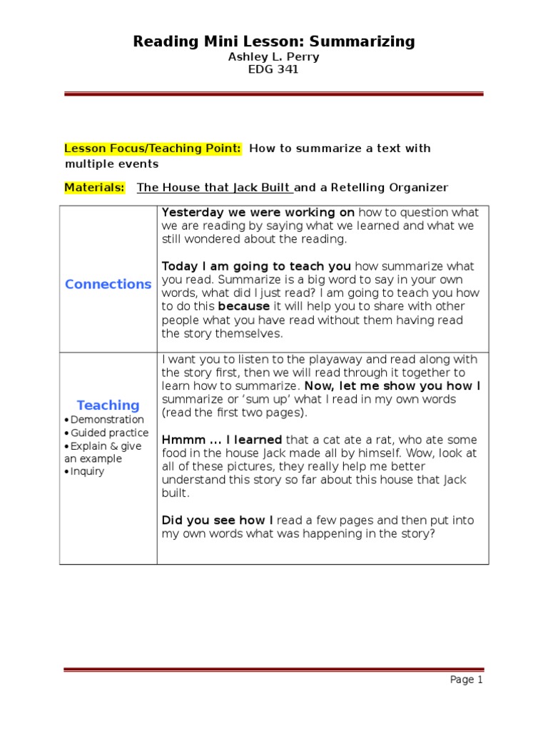 Summarizing Texts: Mini Lesson Guide | PDF | Pedagogy | Epistemology