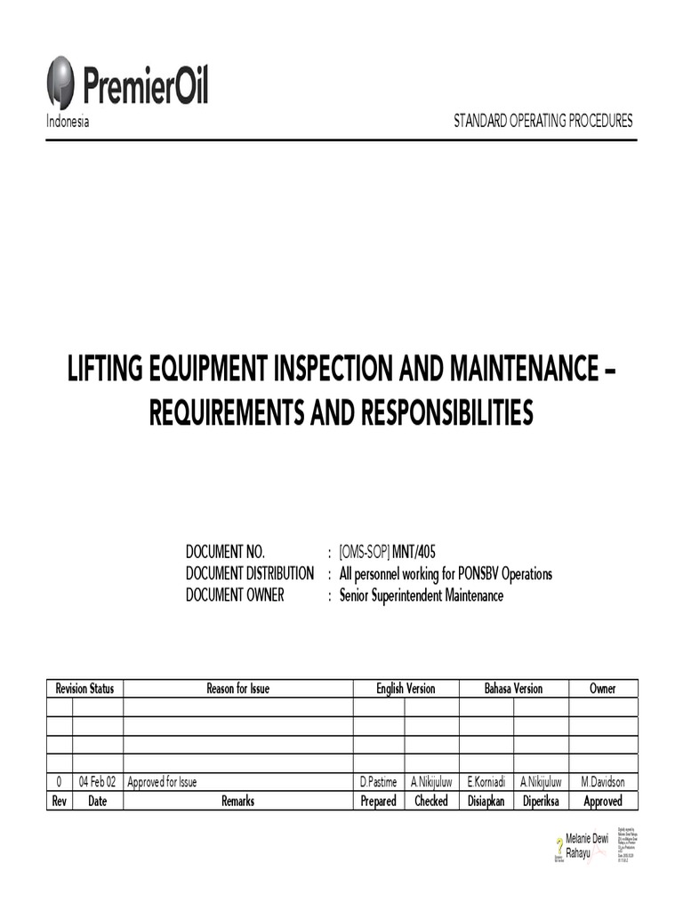 Lifting Equipment Inspection and Maintenance | PDF | Crane (Machine ...