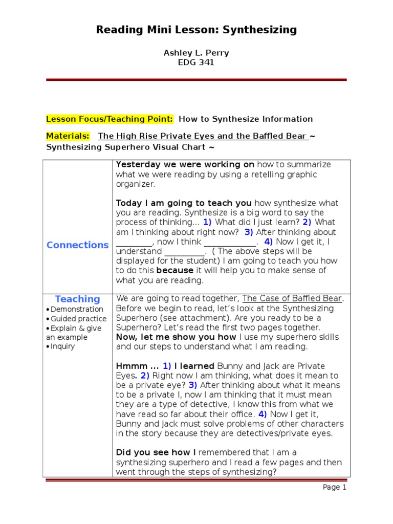 mini lesson reading synthesizing Education Theory Epistemology
