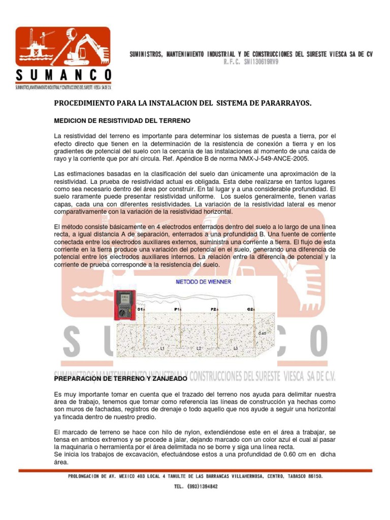 Procedimiento de Instalación de Pararrayos | PDF | Aluminio | Cobre
