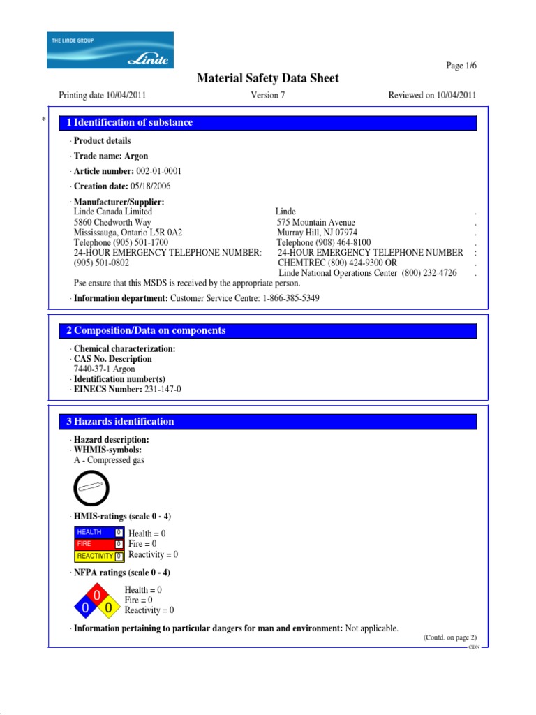 Argon Gas Dangerous Goods Personal Protective Equipment