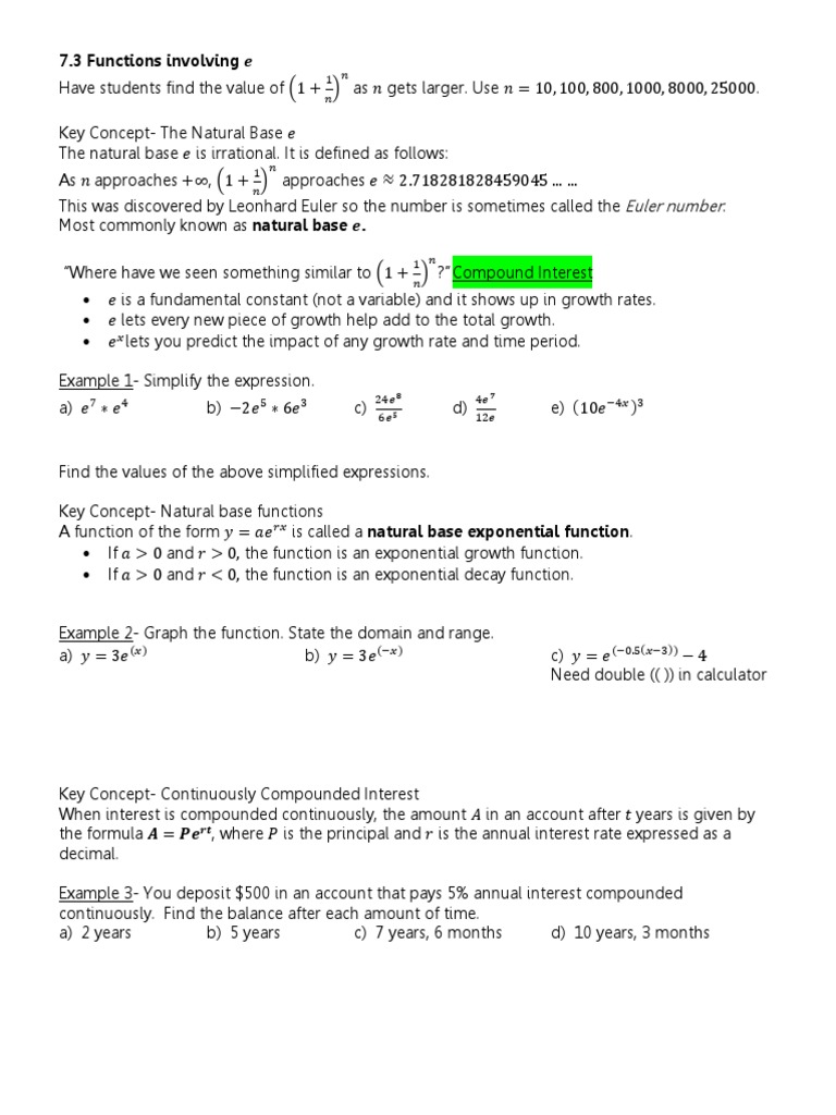 Natural Base Exponential Functions | PDF