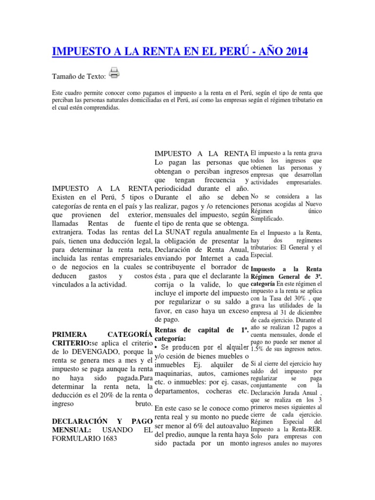 Impuesto A La Renta en El Perú | PDF | Impuesto sobre la renta | Impuestos