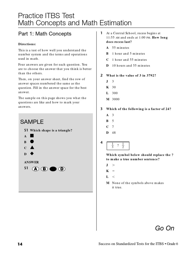 Grade 3 ITBS Math Practice Test | PDF | Teaching Mathematics