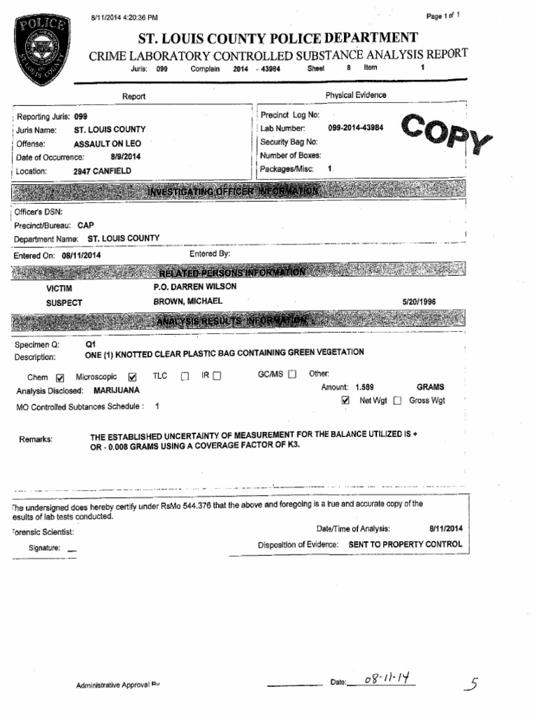 Crime Lab Controlled Substance Report