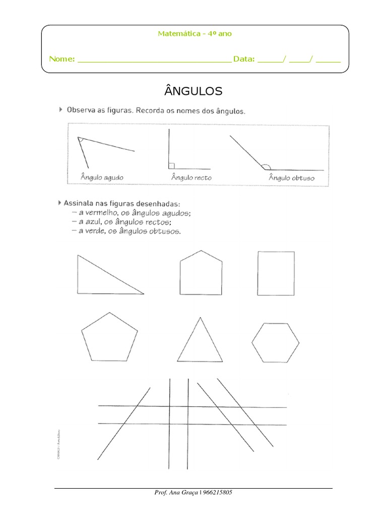 Atividades de Ângulos para 4º Ano | PDF | Métodos e Materiais de Ensino