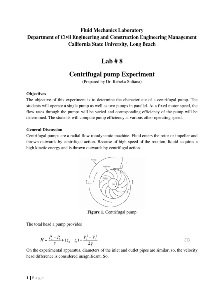 Centrifugal Pump Experiment Lab Guide | PDF | Pump | Liquids