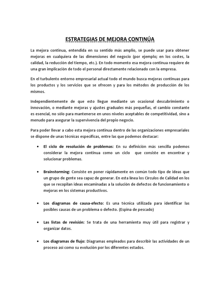 Estrategias de Mejora Continua Empresarial | PDF | Competitividad ...