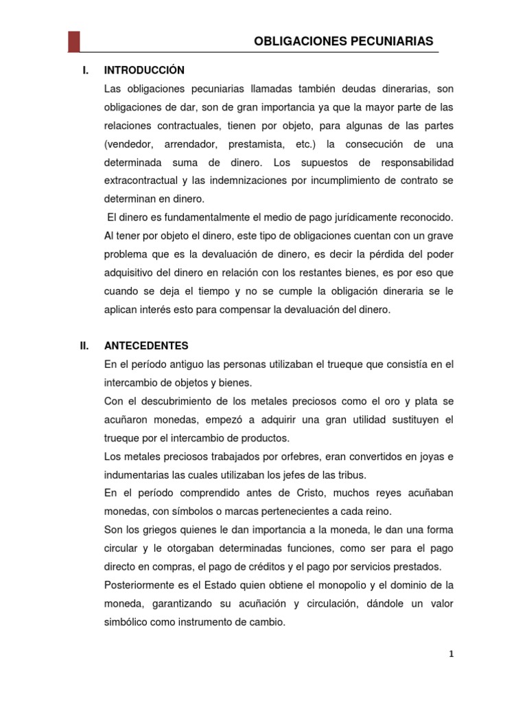 Obligaciones pecuniarias pdf