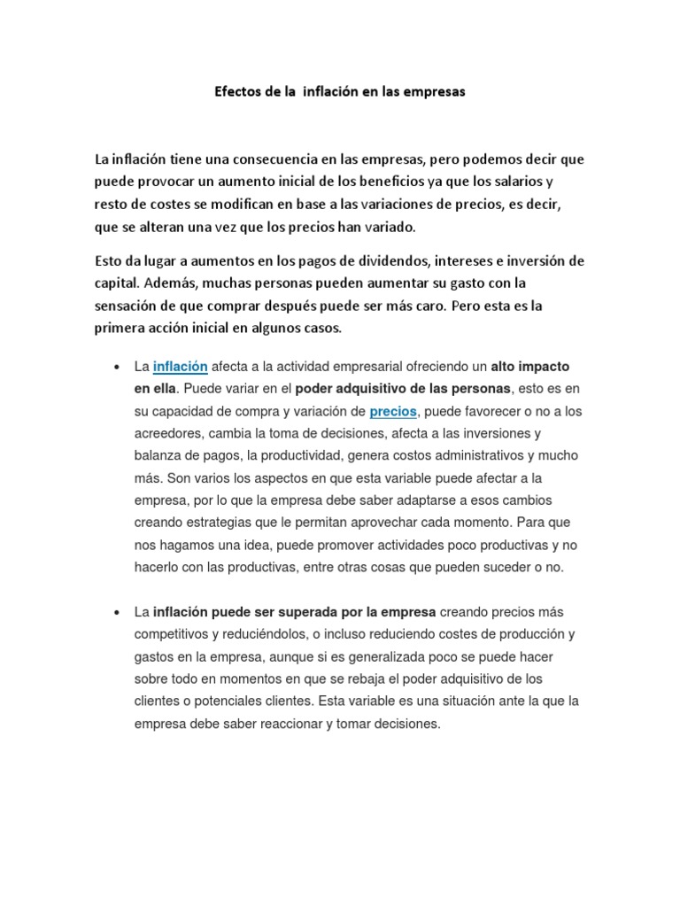 Impacto de la Inflación en Empresas | PDF | Inflación | Beneficio ...